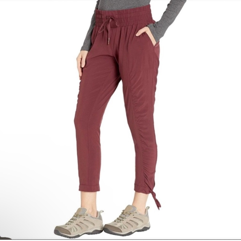Prana- M - Bindu Pant Red, Maroon Leg tie Waist Tie Ruching Detail